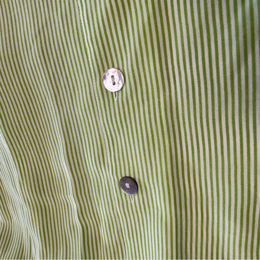 Tess Vintage 100% Silk Green Striped Sleeveless Collared Button Down Size M - Picture 7 of 11